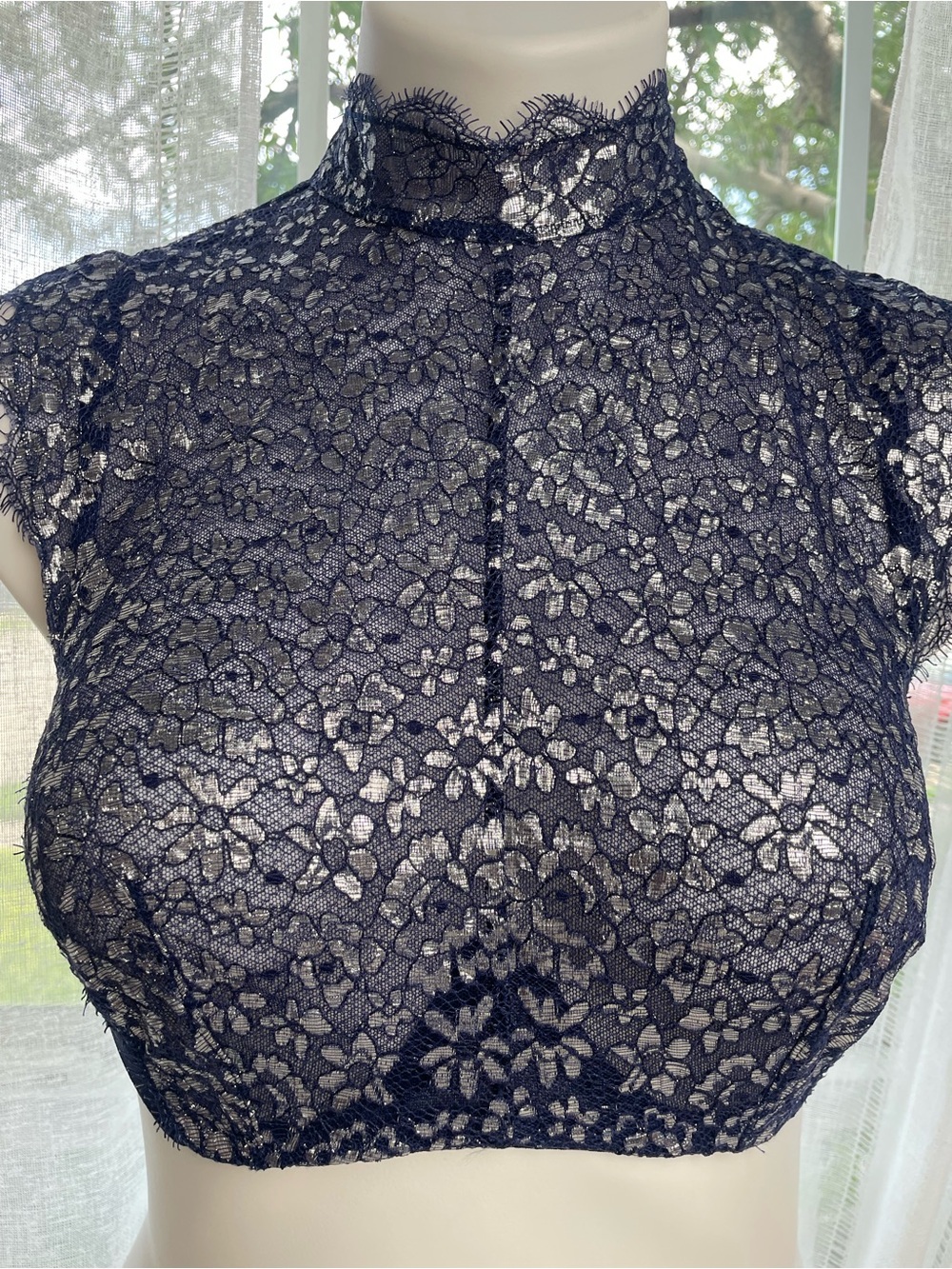 Victoria's Secret Navy Floral Lace High-Neck Crop Top